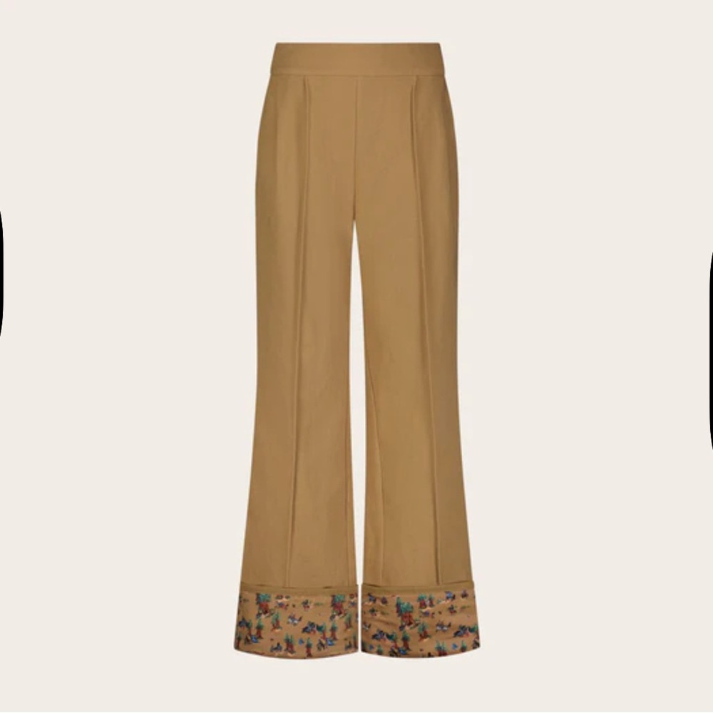 Good Alma Tan Women's Wide Leg Pants with Redwood Cowboy Core Hem Details Medium